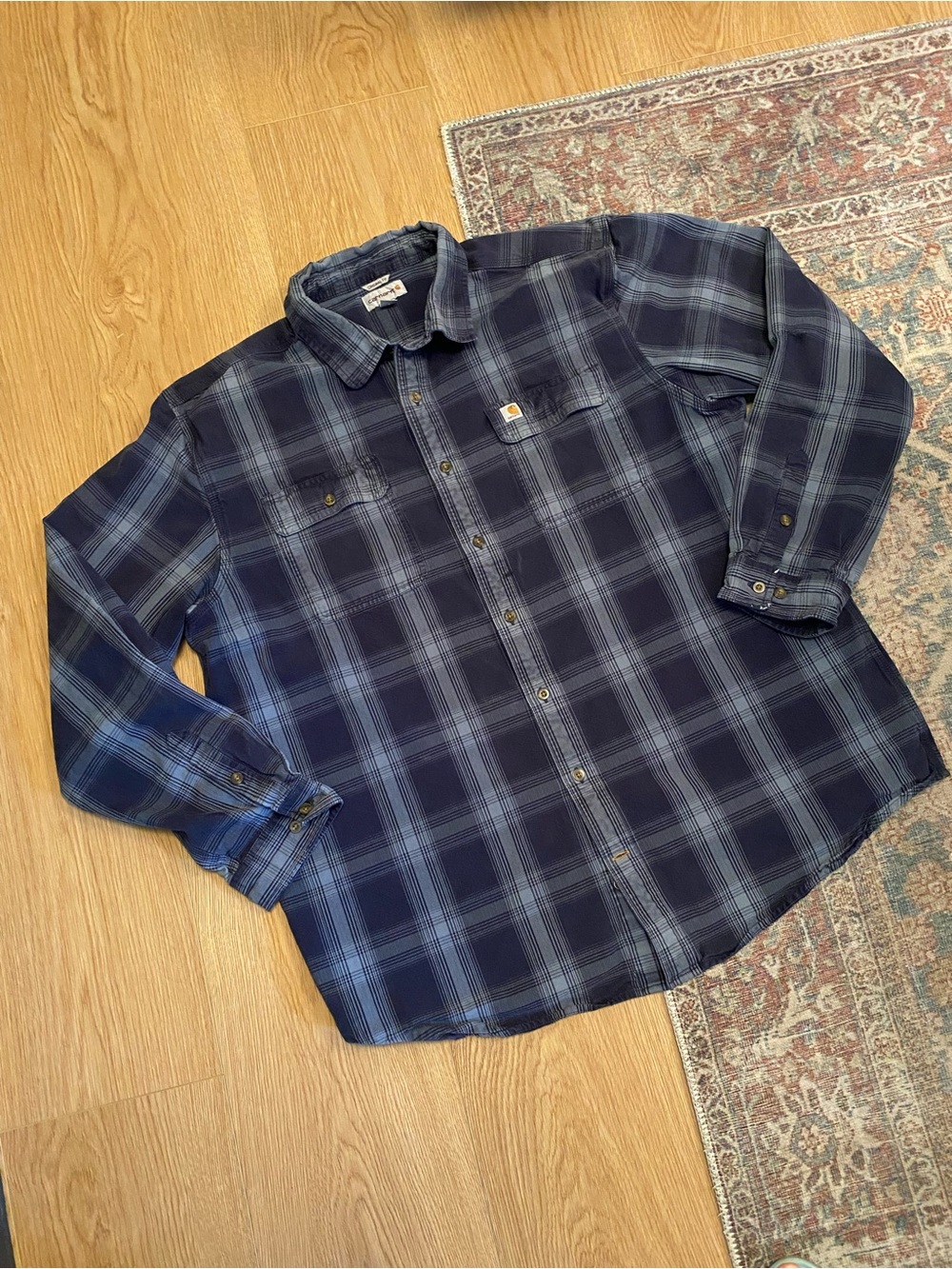 Carhartt Original Fit Plaid Button-Up Shirt 2XL Tall Blue Cotton Workwear